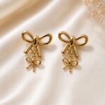 Elegant Gold Bow Drop Earrings for Women | Trendy Korean Style Fashion Earrings | LAADDO