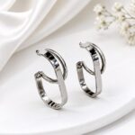 Silver Geometric Hoop Earrings for Women | Trendy Korean Style Fashion Earrings | LAADDO