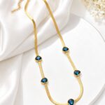 Gold Plated Blue Stone Snake Chain Necklace for Women | Anti Tarnish Fashion Necklace | LAADDO