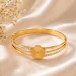 Elegant Gold Floral Crystal Bangle Bracelet