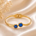 Luxury Gold Blue Stone Stainless Steel Bangle Bracelet
