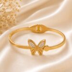 Elegant Gold Butterfly Crystal Stainless Steel Bangle Bracelet