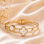 Luxury Gold Clover Pearl Stainless Steel Bangle Bracelet