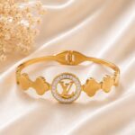 Luxury Gold Clover Designer Stainless Steel Bangle Bracelet