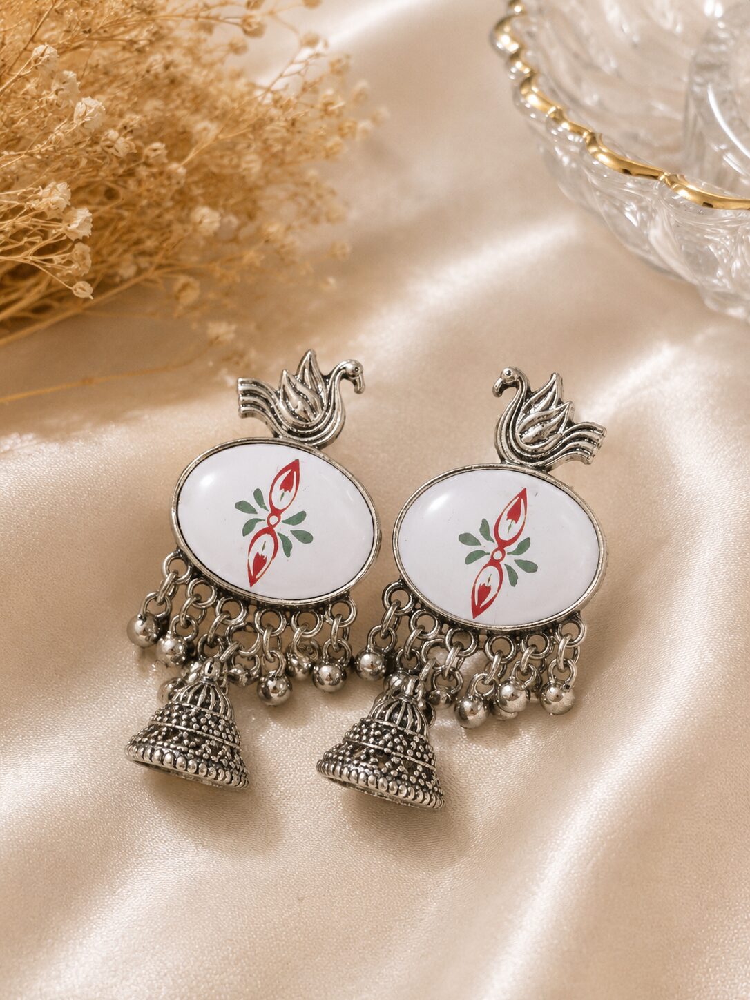 2026/07/1000727494.jpg Traditional Oxidised Peacock Jhumki Earrings - Image 1