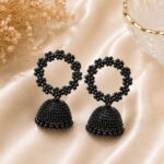 Black Floral Jhumka Earrings