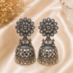 Oxidised Silver Floral Jhumka Earrings