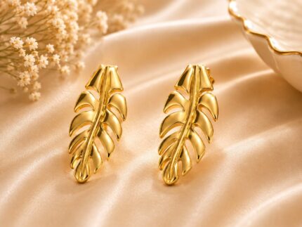 Luxury Gold Leaf Stainless Steel Stud Earrings for Women | Anti-Tarnish Nature-Inspired Earrings