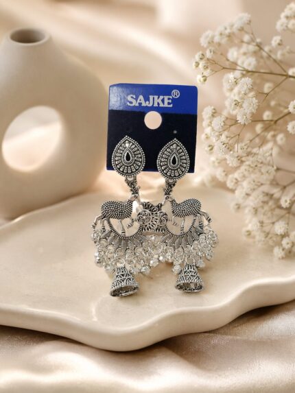 Oxidised Silver Horse Jhumka Earrings for Women | Traditional Ethnic Statement Earrings