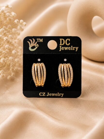 ✨ Gold Plated CZ Multi-Line Hoop Earrings for Women | Elegant Sparkling Huggie Earrings