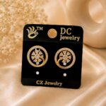 ✨ Gold Plated CZ Floral Halo Stud Earrings for Women | Elegant Rose Gold Crystal Earrings