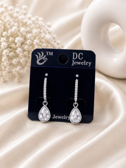 ✨ Silver Plated CZ Teardrop Dangle Earrings for Women | Elegant Crystal Drop Earrings