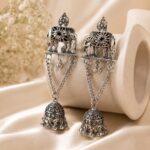 ✨ Antique Silver Elephant Chain Jhumka Earrings for Women | Oxidised Tribal Statement Earrings 🐘💎