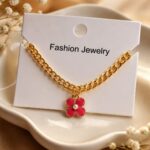 🌸 Pink Blossom Charm Gold Chain Bracelet | Anti-Tarnish Fashion Jewellery
