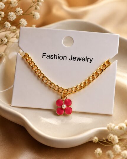 🌸 Pink Blossom Charm Gold Chain Bracelet | Anti-Tarnish Fashion Jewellery