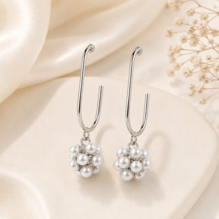 Korean Pearl Drop Earrings for Women | Silver Tone Dangle Pearl Earrings | Elegant Fashion Jewelry