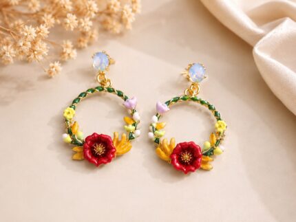 SEO Title:
Colorful Floral Hoop Drop Earrings for Women | Enamel Flower Statement Earrings | Fashion Jewellery | LAADDO