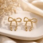 🎀✨ Elegant Golden Bow Earrings for Women 🤍💎 | Gold Finish Statement Earrings ✨🌸