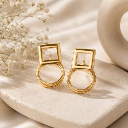 ✨ Gold Geometric Double Circle Drop Earrings for Women | Trendy Statement Earrings
