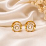 Elegant Gold-Tone CZ Circular Stud Earrings for