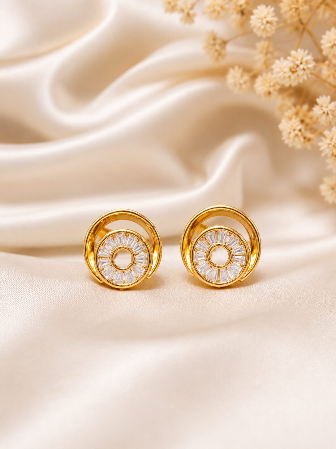 2026/07/1003577329.jpg Elegant Gold-Tone CZ Circular Stud Earrings for - Image 1