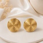 Gold Spiral Stud Earrings for Women | Vintage Round Statement Earrings | LAADDO