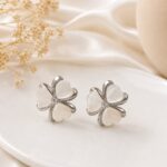 Silver Clover Pearl Stud Earrings for Women | Korean Floral Statement Earrings | LAADDO