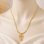 Gold Bow Heart Pendant Necklace for Women | Anti Tarnish Stainless Steel Snake Chain | LAADDO