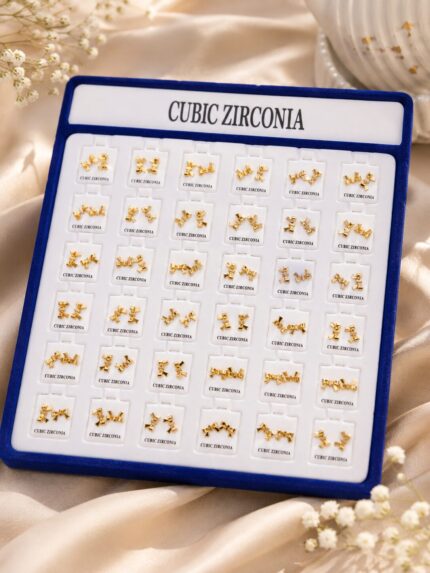 Gold-Plated Cubic Zirconia Bow Stud Earrings Collection for Women | Anti-Tarnish Premium Fashion Earrings Set ✨🎀💛