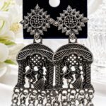 Oxidised Radha Krishna Temple Jhumka Earrings for Women | Traditional Ethnic Silver Look Earrings ✨🩶