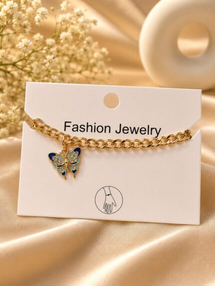 Blue Butterfly Charm Bracelet – Anti-Tarnish Gold Plated Chain Bracelet for Women & Girls ✨