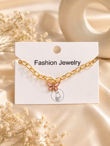 🦋 Pink Butterfly Charm Bracelet | Gold-Plated Cute Fashion Jewelry ✨