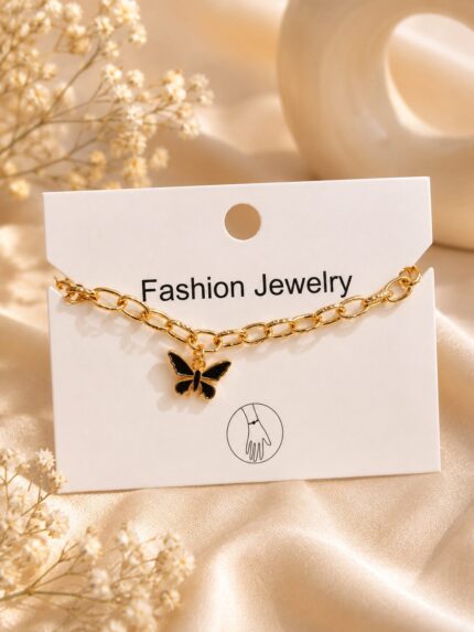 🖤 Black Butterfly Charm Bracelet | Elegant Gold-Plated Fashion Jewelry ✨