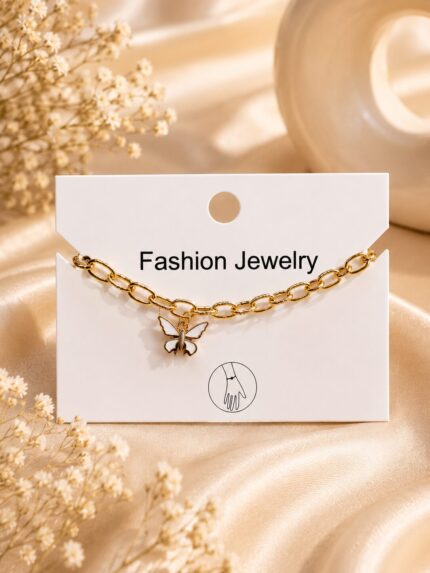 🦋 White Butterfly Charm Bracelet | Elegant Gold-Plated Minimalist Jewelry ✨