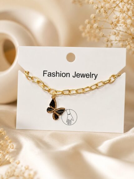 Elegant Black Butterfly Charm Gold Bracelet | Anti-Tarnish Fashion Bracelet for Women 🦋✨