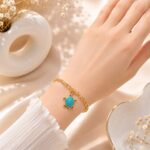 Elegant Turquoise Turtle Charm Gold Bracelet for Women | Minimalist Korean Style Wrist Bracelet 🩵🐢✨