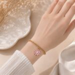 Cute Pink Daisy Charm Gold Bracelet for Women | Elegant Korean Style Floral Wrist Bracelet 🌸✨