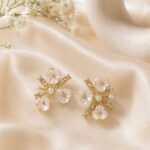 Elegant Pearl Blossom Gold Stud Earrings for Women | Floral Rhinestone Korean Style Earrings