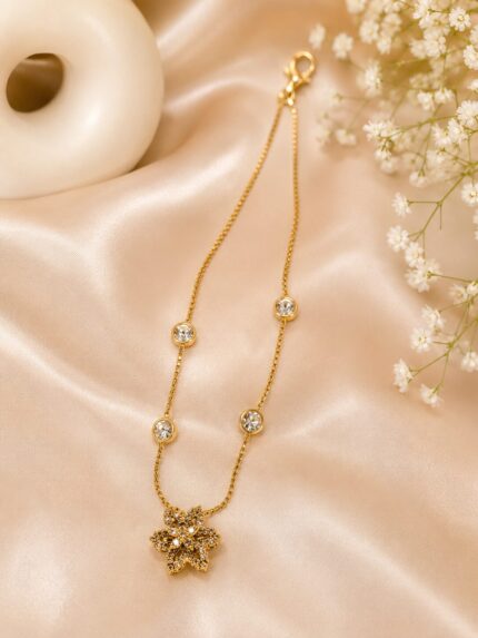 ✨ Title: Elegant Floral Crystal Pendant Necklace for Women | Gold-Plated Stainless Steel Chain