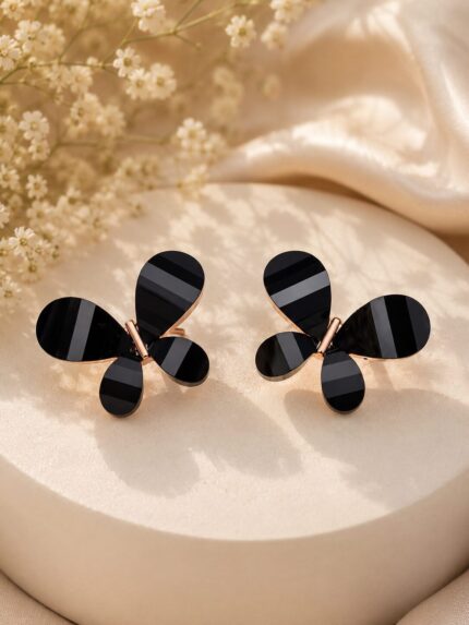 🦋 Elegant Black Butterfly Stud Earrings | Korean Style Rose Gold Statement Earrings
