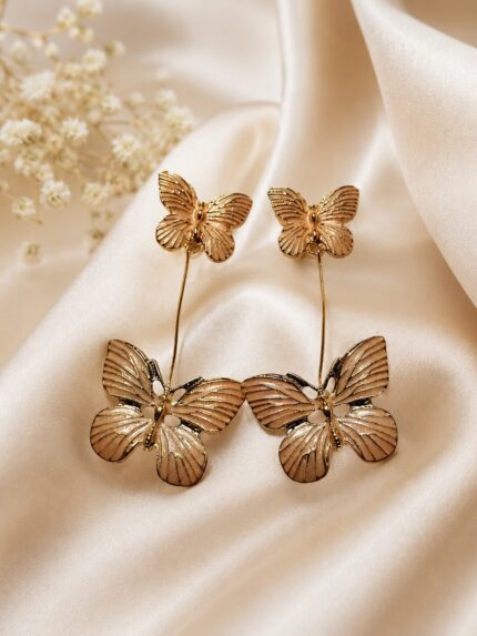 Elegant Butterfly Drop Earrings for Women | Gold-Tone Statement Fashion Earrings | LAADDO