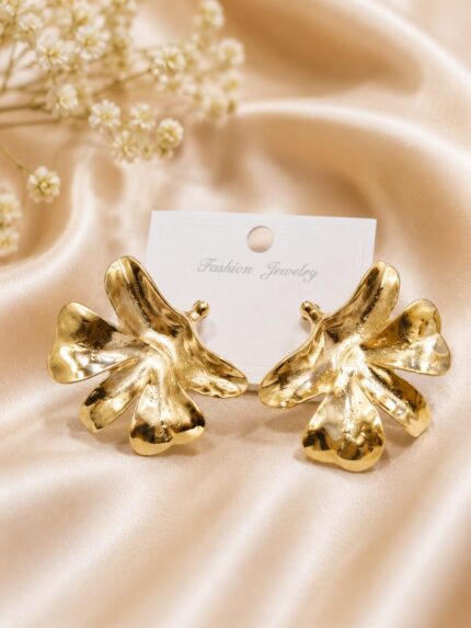 Luxury Gold Abstract Leaf Stud Earrings for Women | Elegant Statement Fashion Earrings | LAADDO