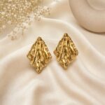 Golden Sculpted Leaf Stud Earrings