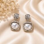 Silver Pearl Square Drop Earrings