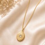 Golden Sunburst Crystal Pendant Necklace