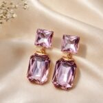 Pink Crystal Geometric Drop Earrings