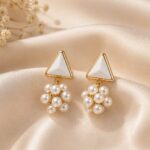 White Triangle Pearl Cluster Drop Earrings