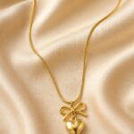 Golden Bow & Heart Pendant Chain