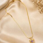 Purple Crystal Heart Golden Pendant Necklace