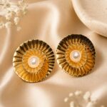 Golden Pearl Sunburst Statement Earrings